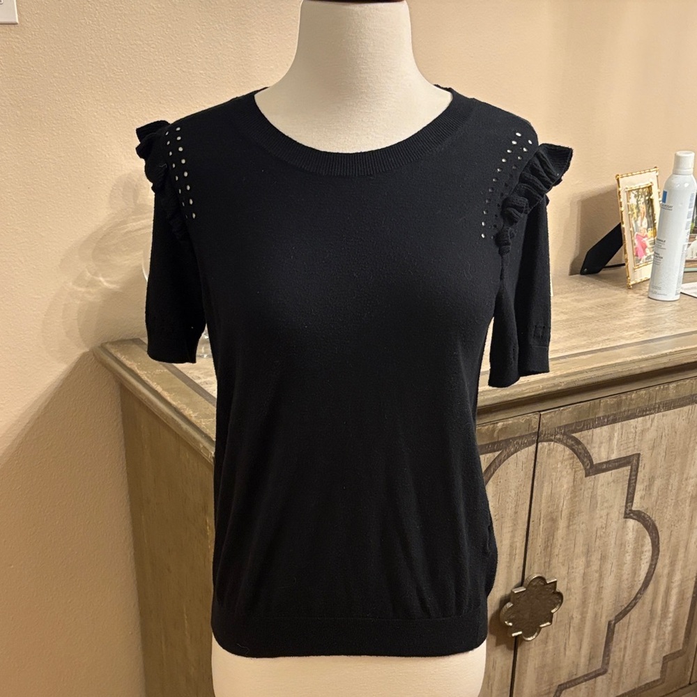 Kate Spade Black Ruffle Sleeve Sweater Short Sleeve
